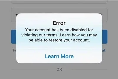 Avviso account Instagram disabilitato